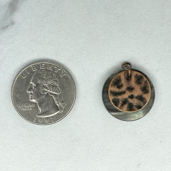 Bronze Tone Abalone Shell Disc Upcycled Pendant - Picture 1 of 5
